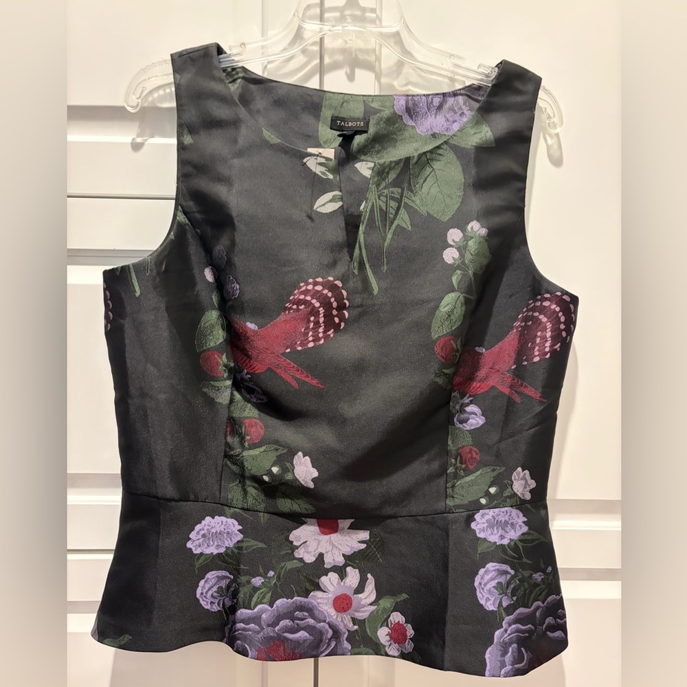 Talbots || Floral Peplum Top – Black Multicolor || Size 12 – NWT